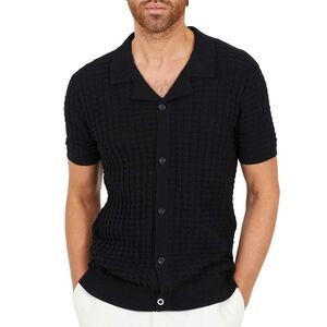 Brave Soul Mens Jacquard Revere Collar Shirt / Jet Black